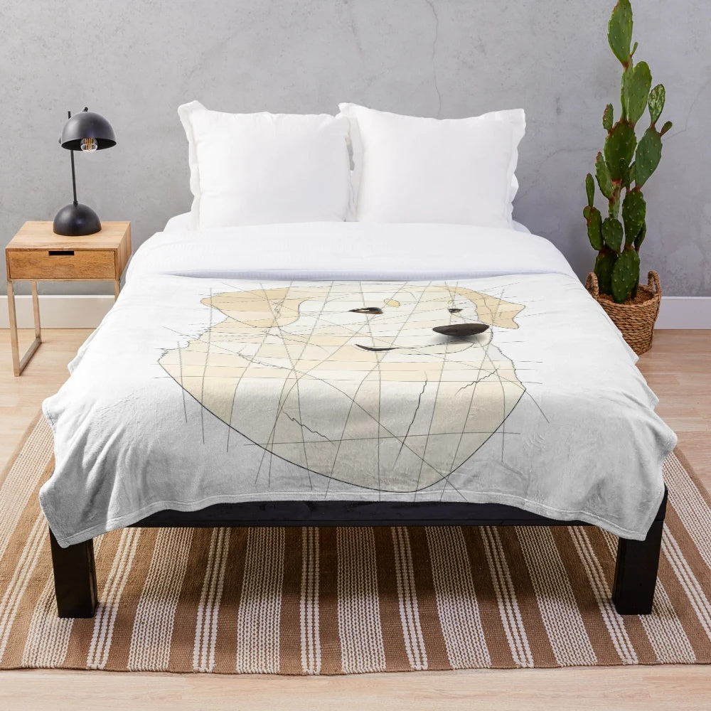 Soft and cuddly English Cream Golden Retriever plush blanket with geometric patterns