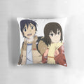 Vibrant and adorable anime-inspired pillow featuring the characters Saturo and Kayo from the popular series "Erased
