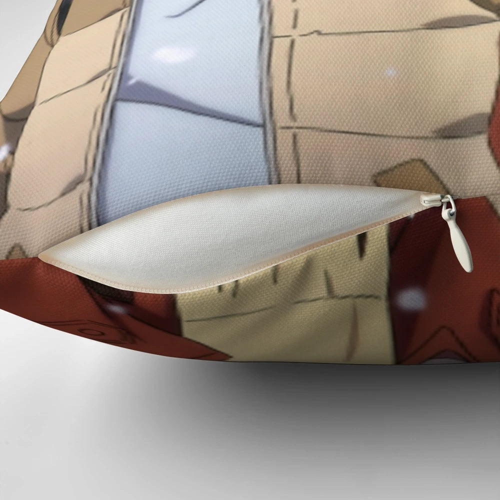 Vibrant and adorable anime-inspired pillow featuring the characters Saturo and Kayo from the popular series "Erased