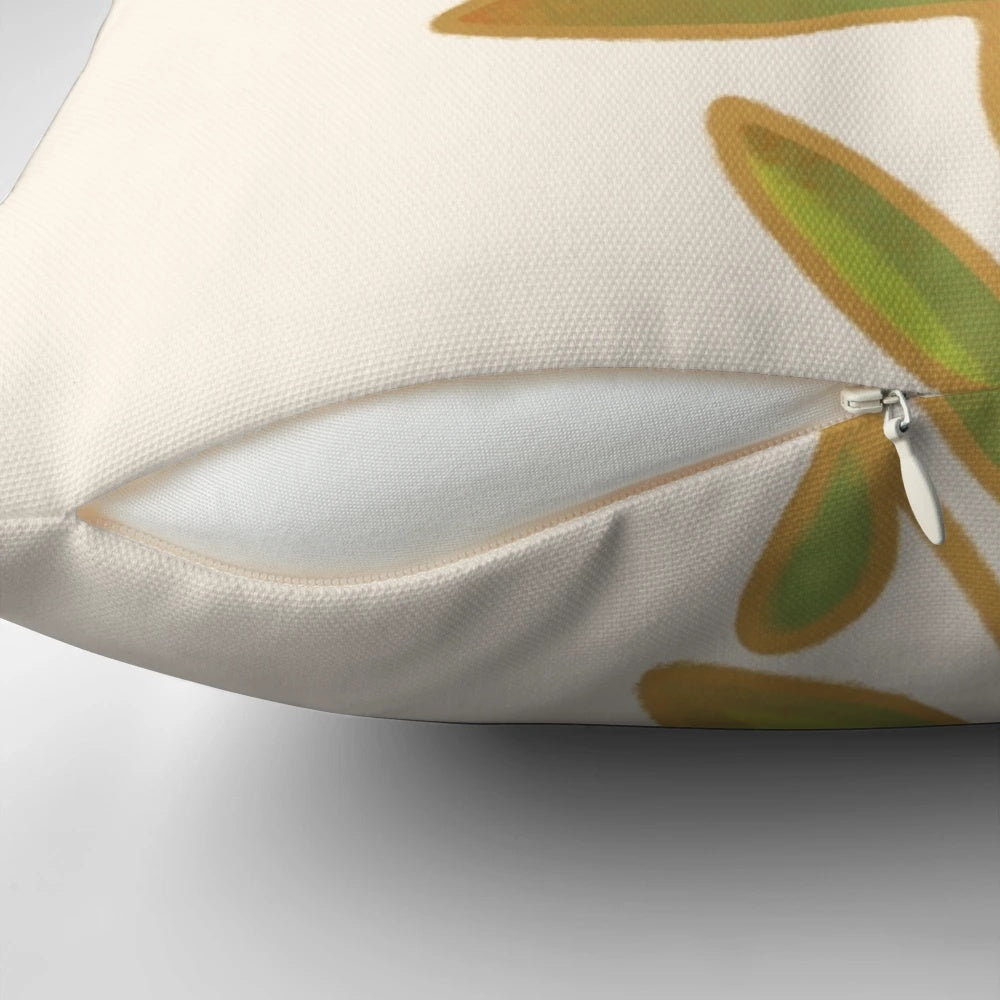 Soft, plush pillow featuring a charming illustration of a round, chubby Eurasian bullfinch bird perched amidst vibrant flowers.