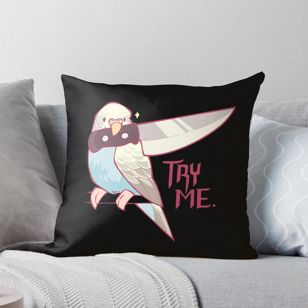Soft and cuddly pillow featuring a cute female budgie design
