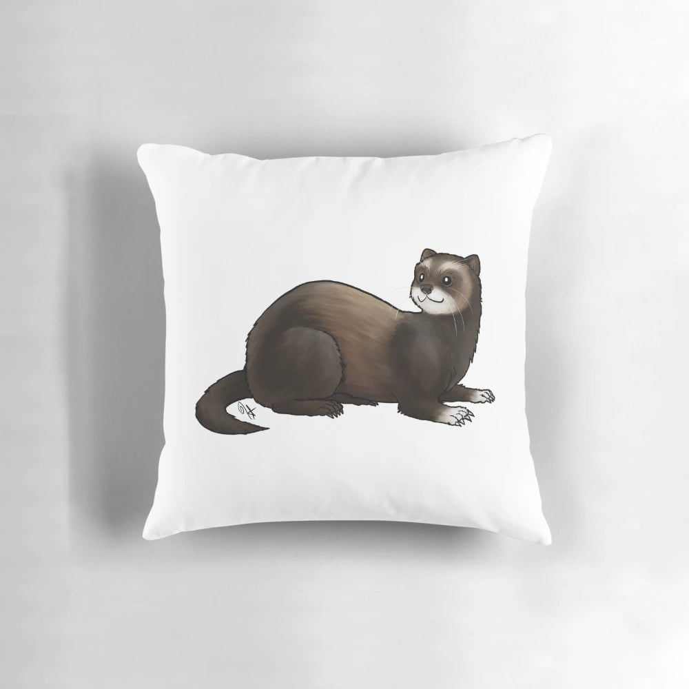 Ferret Mitted Pillow, a cute cartoon-style design featuring a ferret or weasel with mittens
