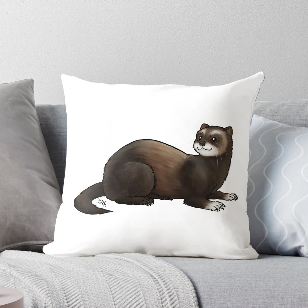 Ferret Mitted Pillow, a cute cartoon-style design featuring a ferret or weasel with mittens