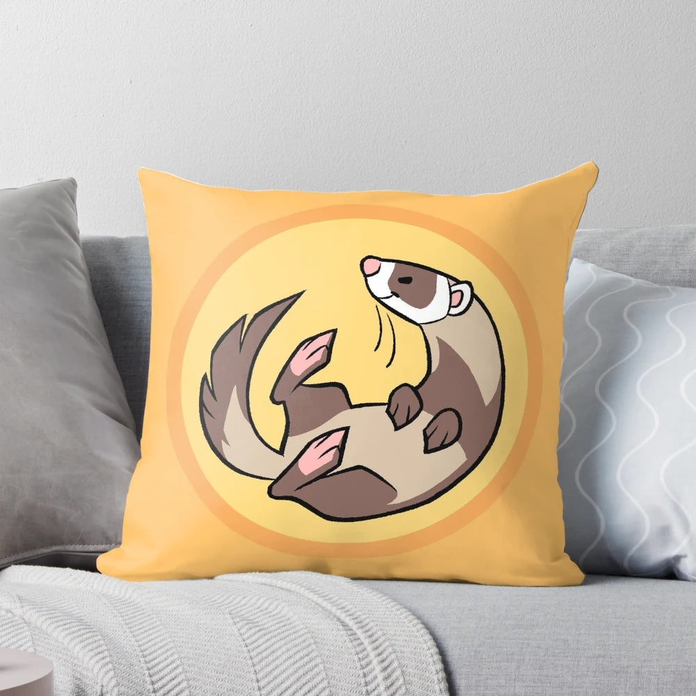 Soft, plush brown ferret-shaped decorative pillow with cartoon-style design