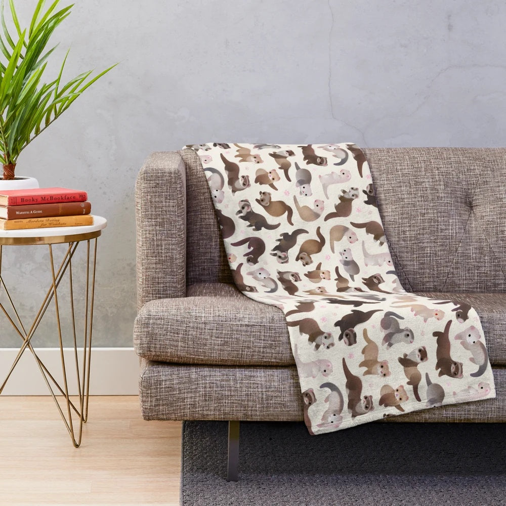 Cozy ferret-themed plush blanket featuring a cute and playful ferret design