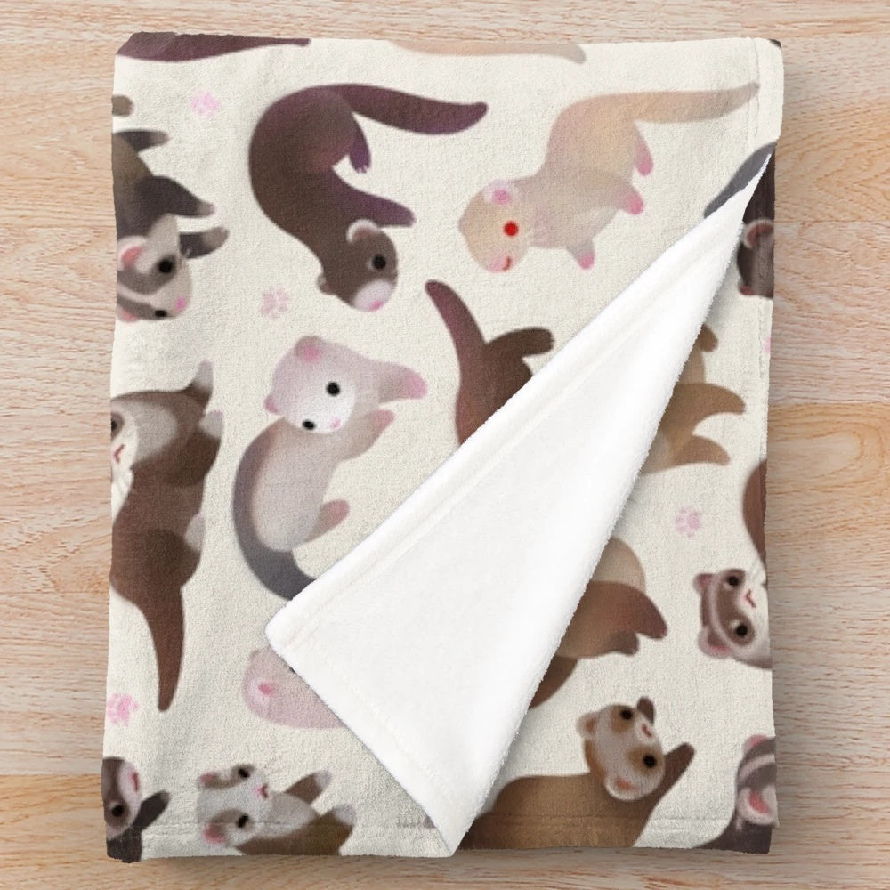 Cozy ferret-themed plush blanket featuring a cute and playful ferret design