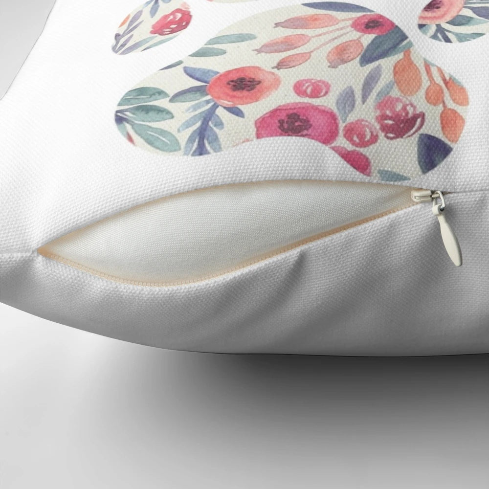 Soft, plush pillow featuring a trio of cute floral paw prints, perfect for dog owners and animal lovers.