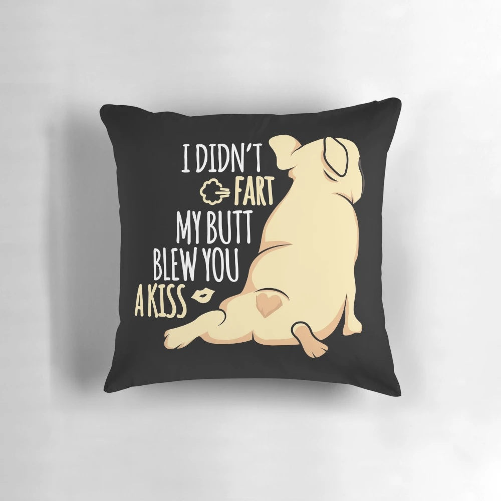Soft, plush pillow featuring a cute French Bulldog with the text "I Didn't Fart" - an ideal gift for dog lovers.