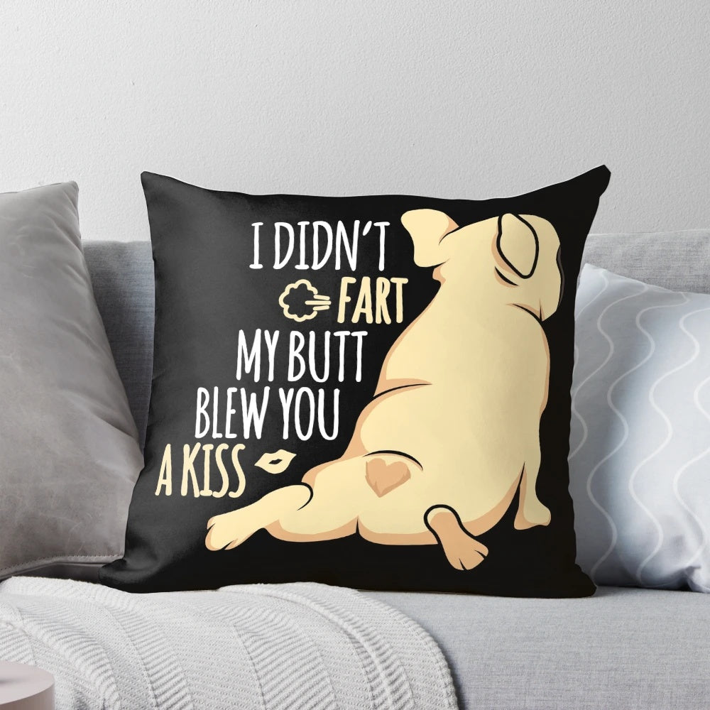 Soft, plush pillow featuring a cute French Bulldog with the text "I Didn't Fart" - an ideal gift for dog lovers.