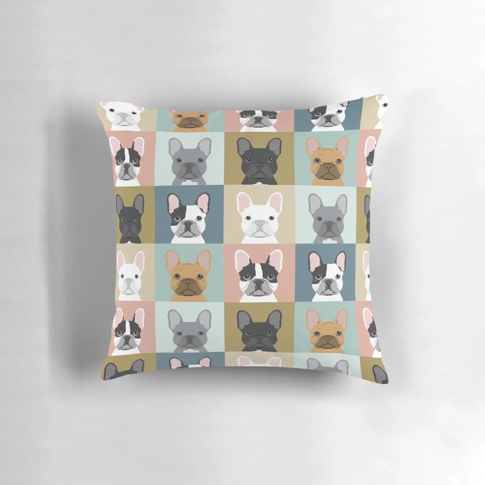 Colorful pattern featuring adorable French Bulldog portraits