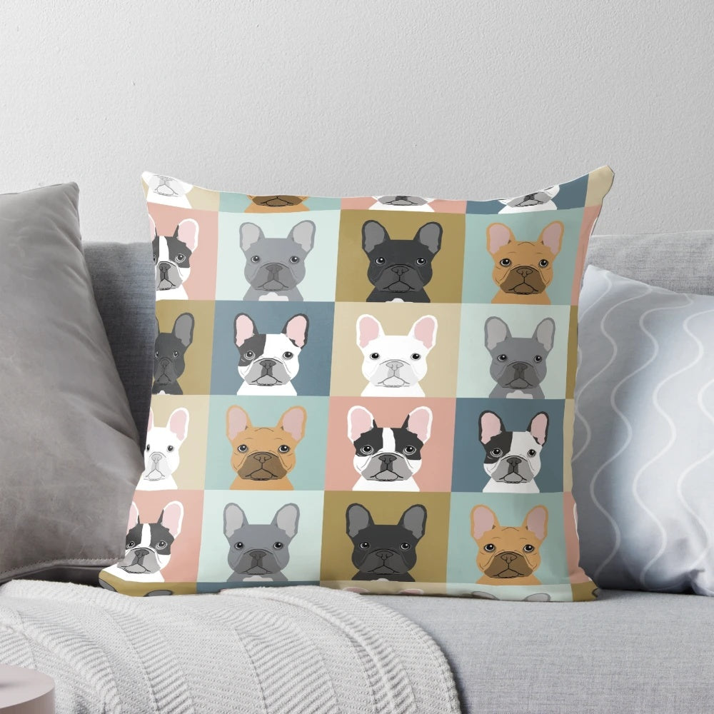 Colorful pattern featuring adorable French Bulldog portraits