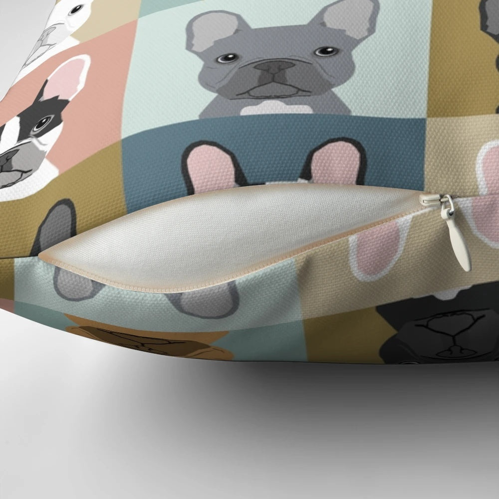 Colorful pattern featuring adorable French Bulldog portraits