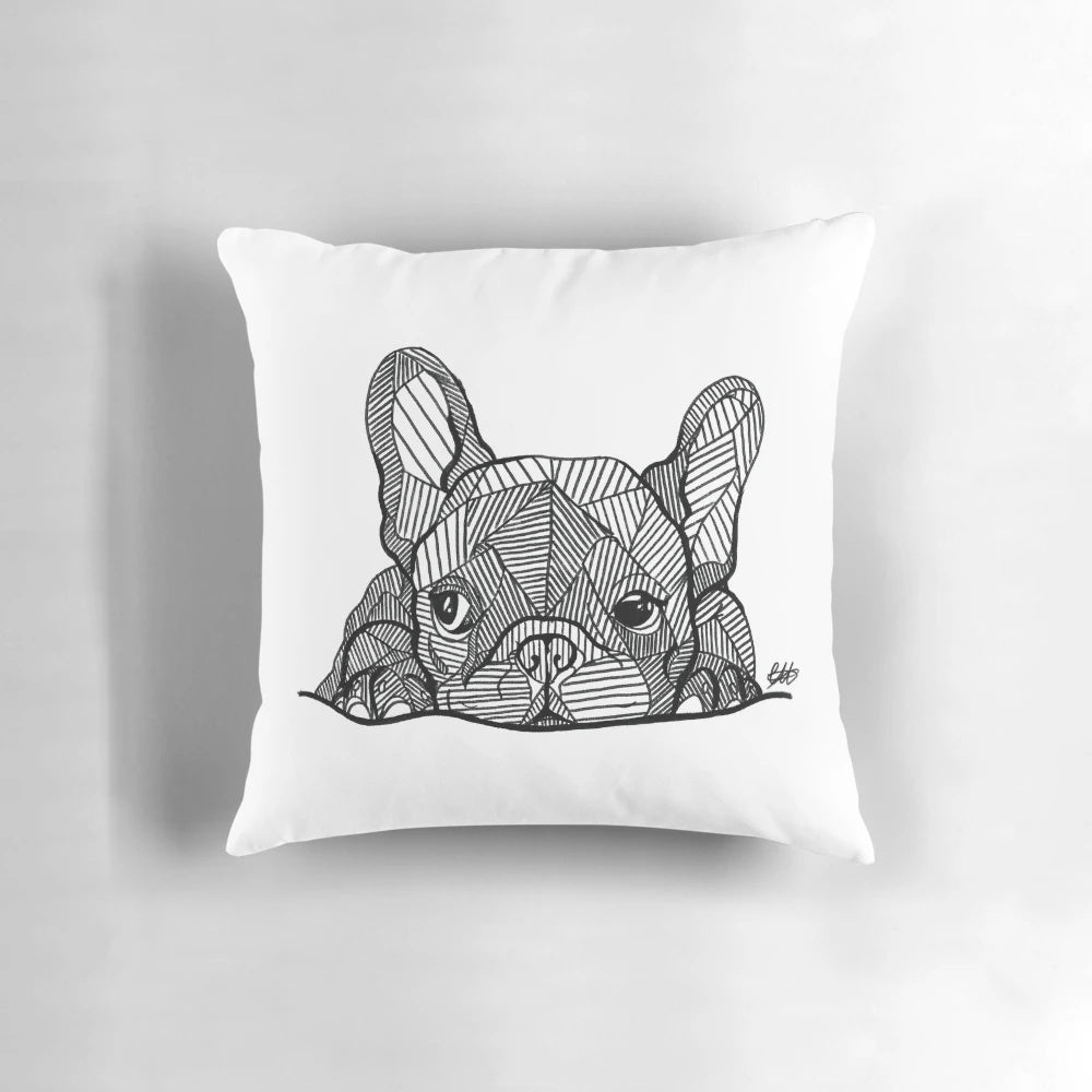 Soft, plush French Bulldog puppy pillow with cute, whimsical design by artist Georgie