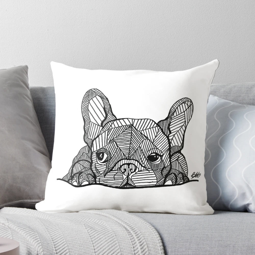 Soft, plush French Bulldog puppy pillow with cute, whimsical design by artist Georgie