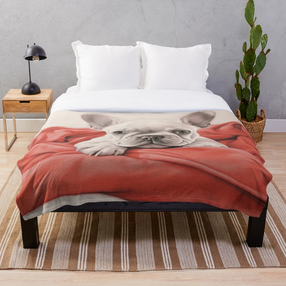 Cozy french bulldog puppy plush blanket