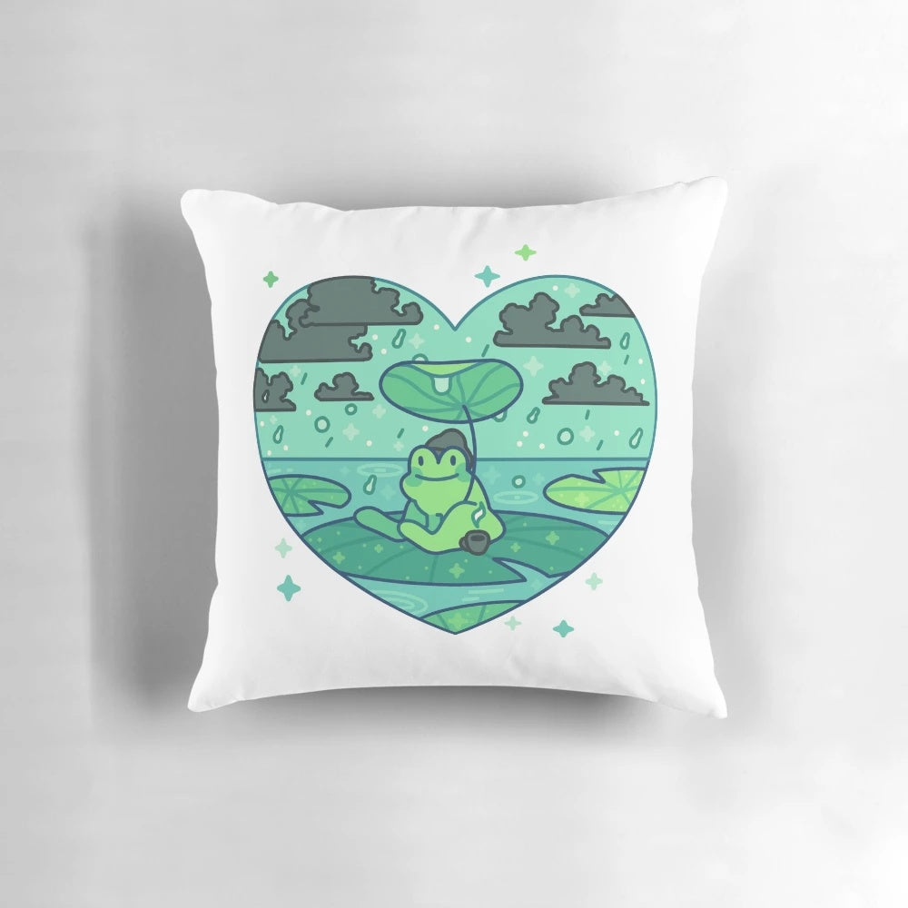 Soft and cuddly frog-themed plush pillow for a cozy, anime-inspired bedroom aesthetic