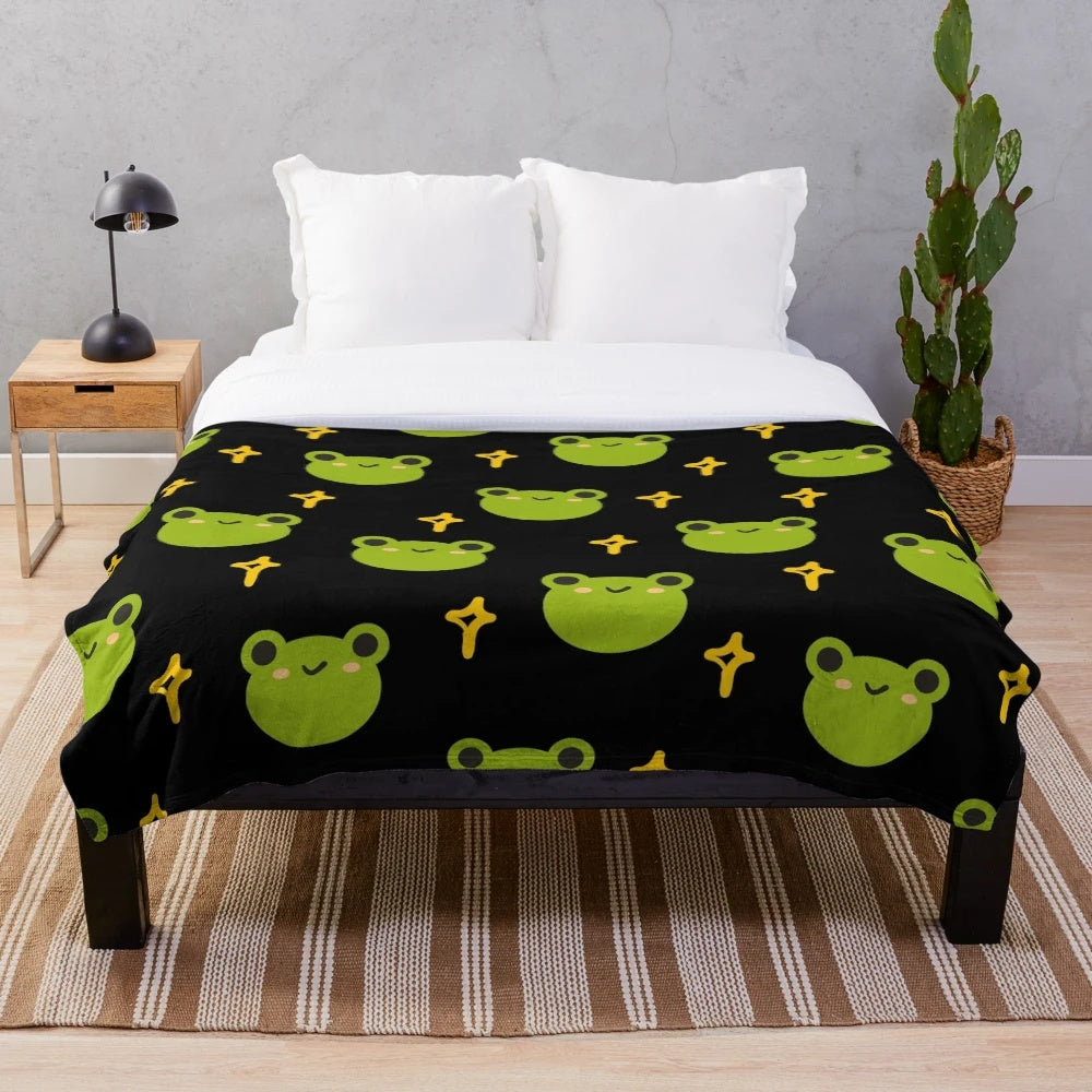 Adorable frog illustration pattern plush blanket