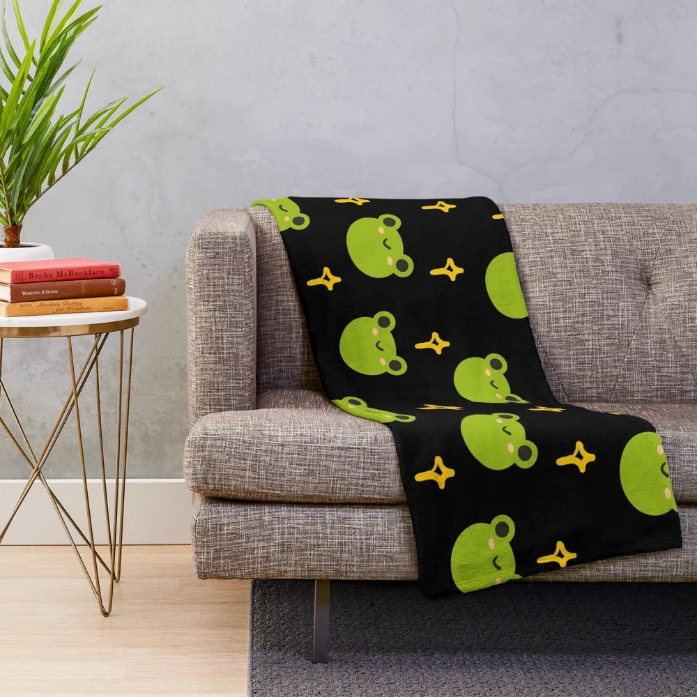 Adorable frog illustration pattern plush blanket