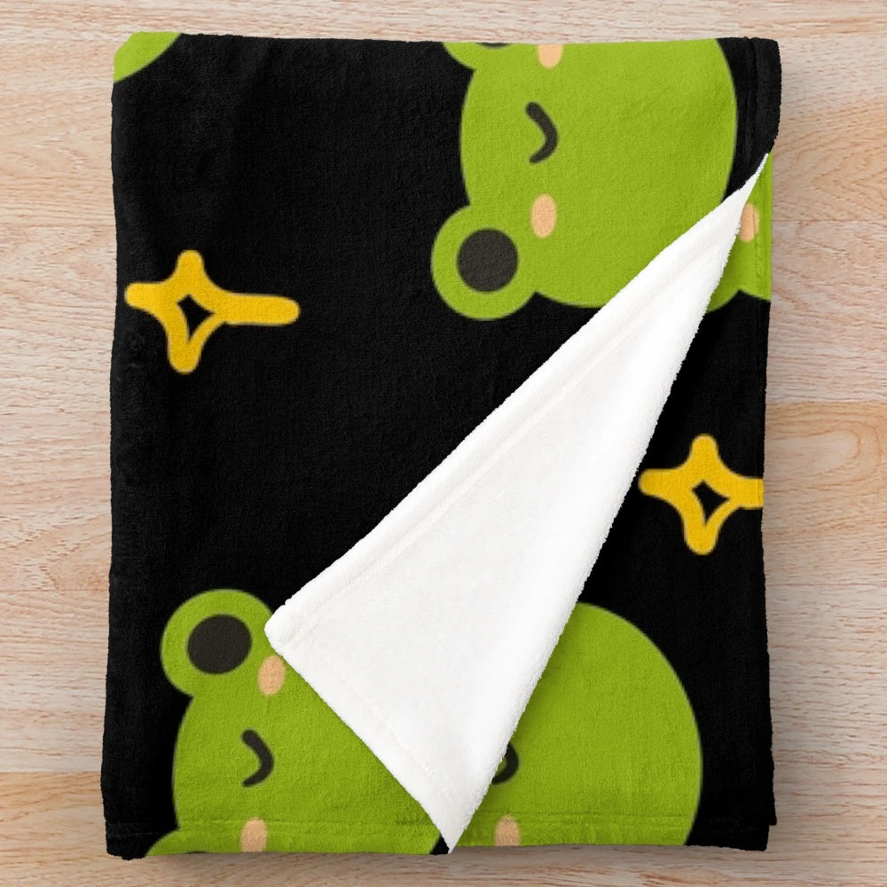 Adorable frog illustration pattern plush blanket