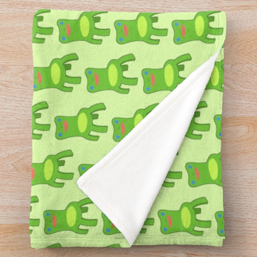 Frog inspired plush blanket with froggy chair design for Animal Crossing fans