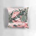 A soft, plush pillow featuring a charming illustration of a frog in a playful, nature-inspired design.