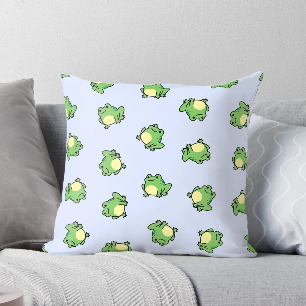 Soft, plush frog-shaped pillow in green and brown colors