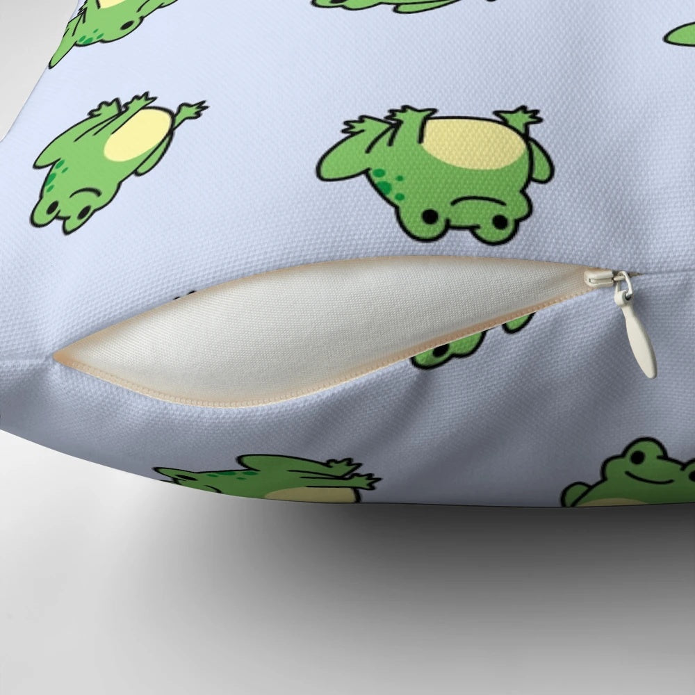 Soft, plush frog-shaped pillow in green and brown colors