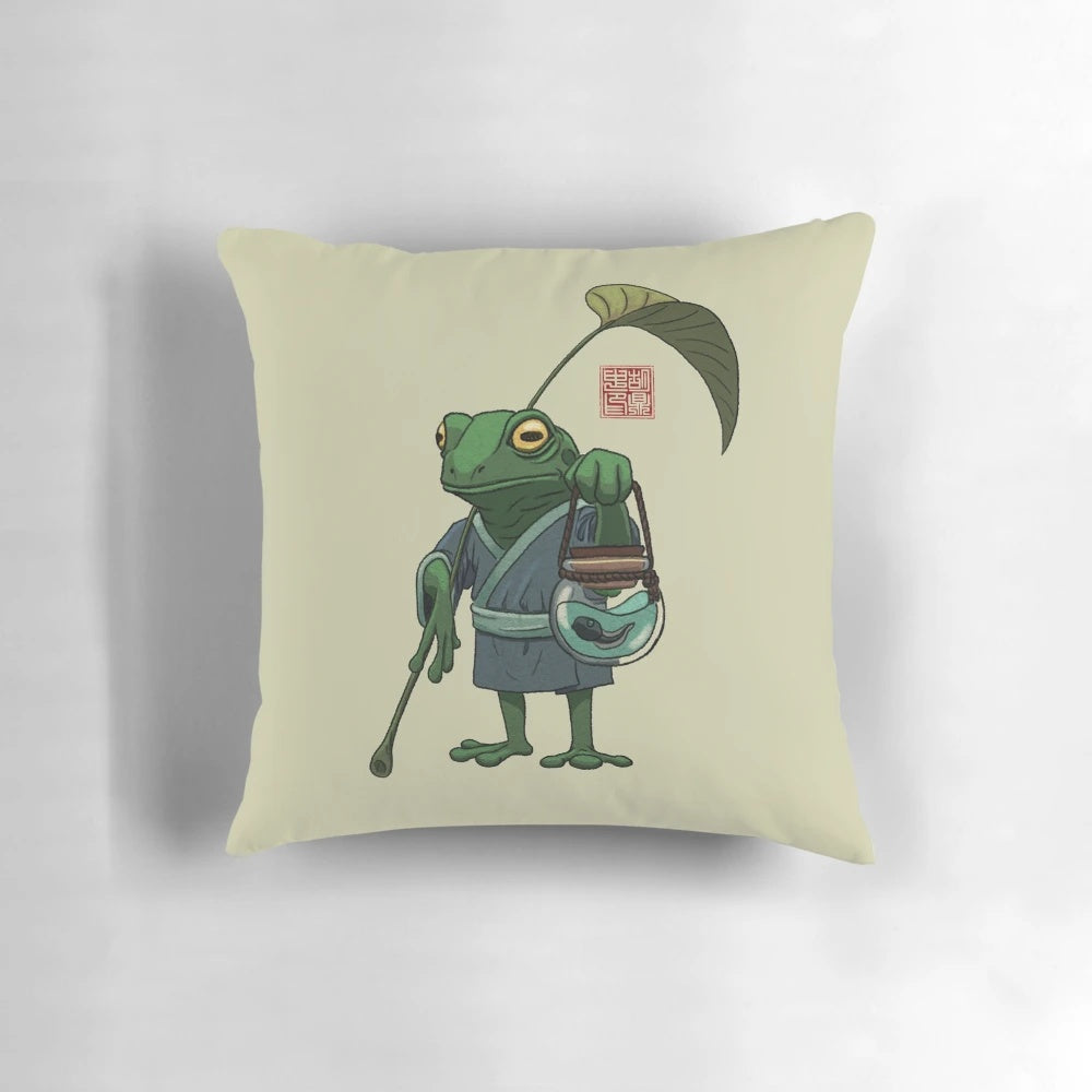 Soft, plush pillow featuring a whimsical frog design inspired by Japanese and Chinese art