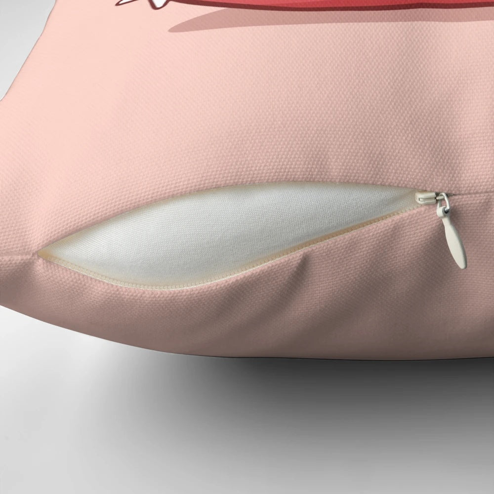 Soft, plush pillow featuring a cute, kawaii-style frog sitting on a strawberry against a pastel, cottagecore-inspired background