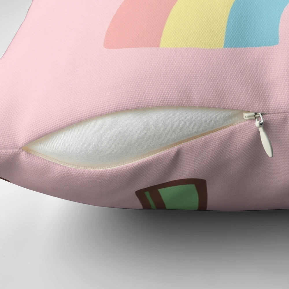 Soft, plush Froggy Chair Pillow from Animal Crossing, featuring a cute chibi frog design in pastel rainbow colors.