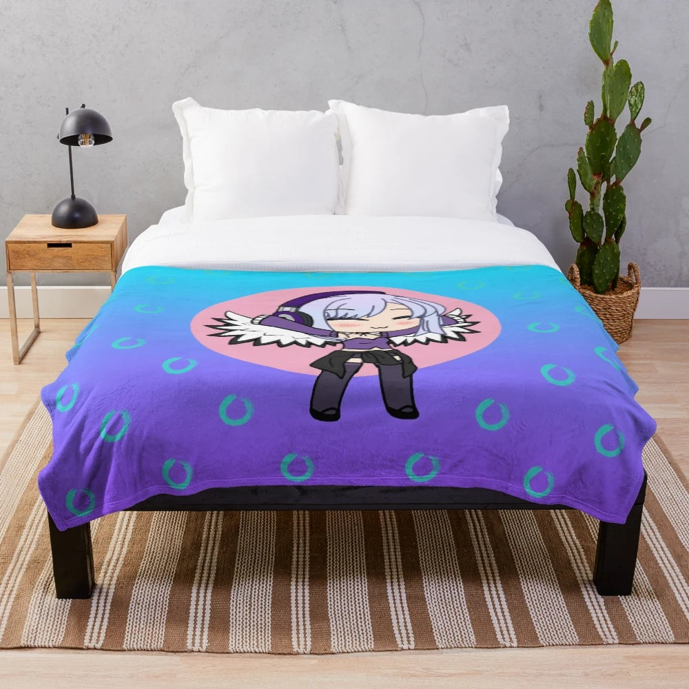 Cute girl character with angel wings on a plush blanket