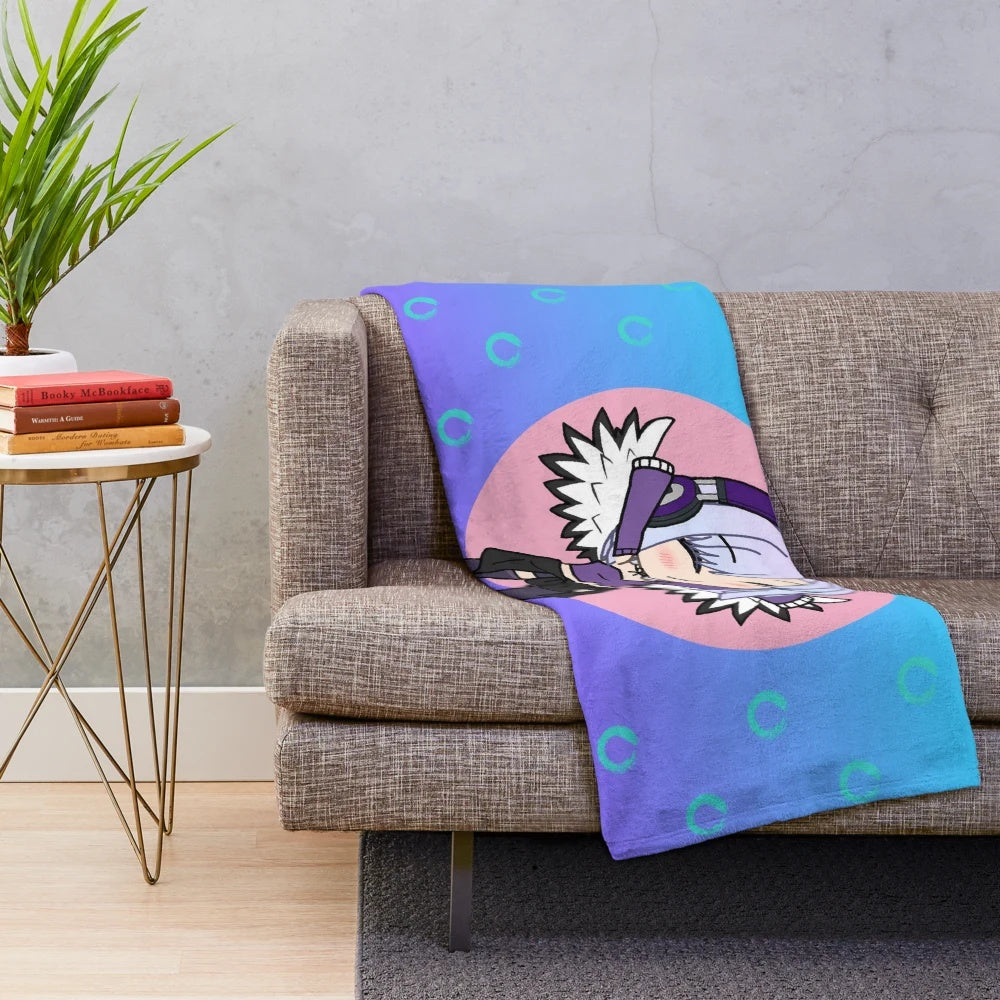 Cute girl character with angel wings on a plush blanket