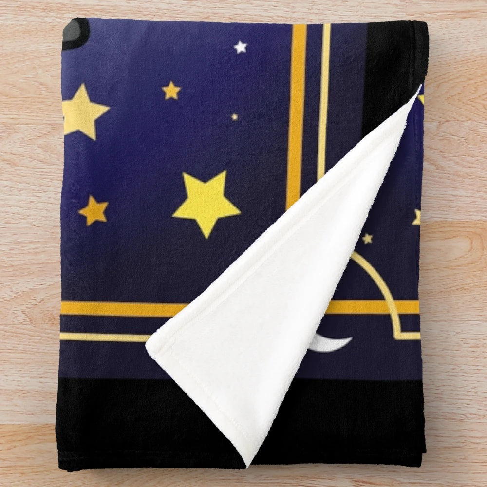 Cute black cat plush blanket with galaxy/cosmic design