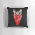 Colorful and playful gangster cat pillow with a bandana, perfect for cat lovers