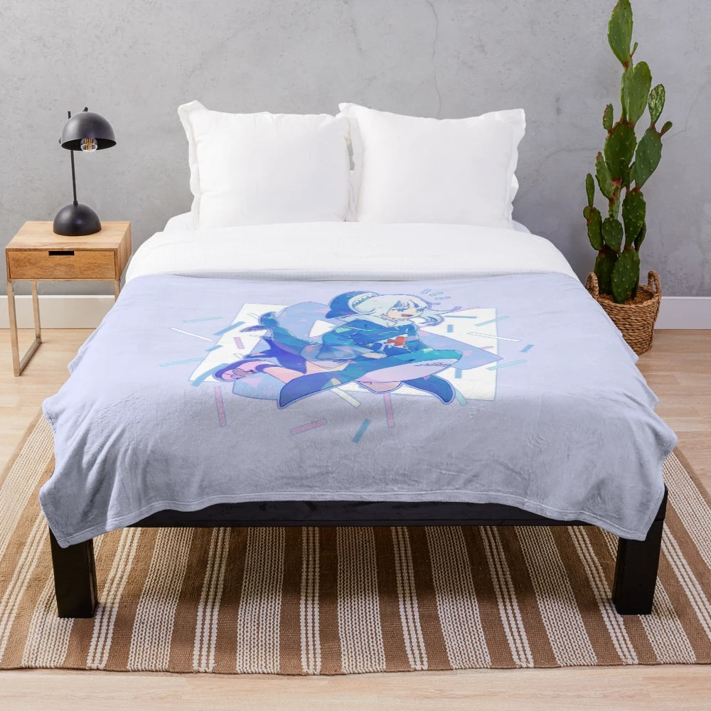 Gawrgura and Ikea shark inspired plush blanket, featuring a cozy and soft design for anime and vtuber fans.