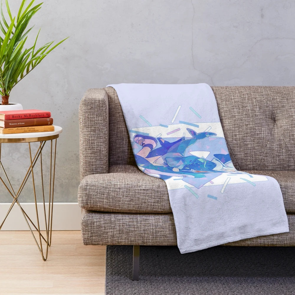 Gawrgura and Ikea shark inspired plush blanket, featuring a cozy and soft design for anime and vtuber fans.
