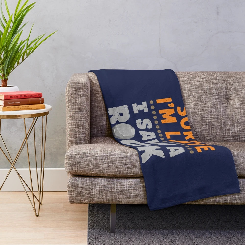 Cute geology-themed plush blanket with a funny "Sorry I'm Late, I Saw a Rock" pun