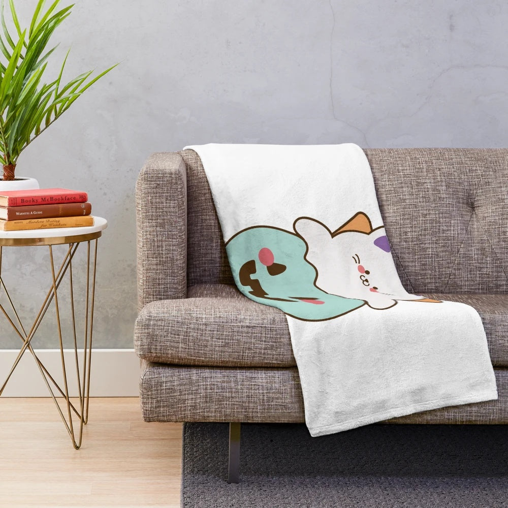 Soft and cozy ghost cat plush blanket with pumpkin design