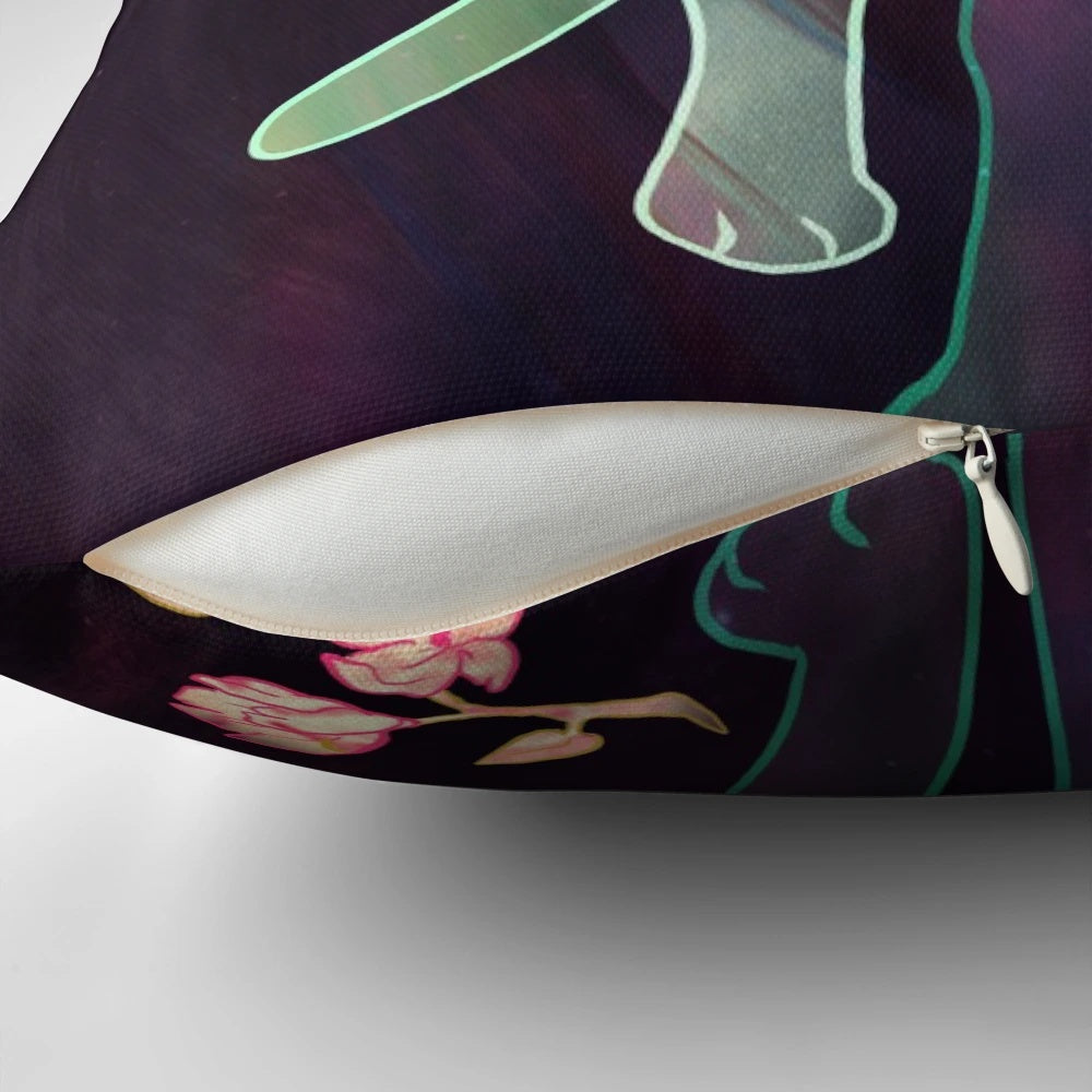 Soft, plush ghost kitten pillow with floral design, perfect for adding a touch of whimsy to your home.