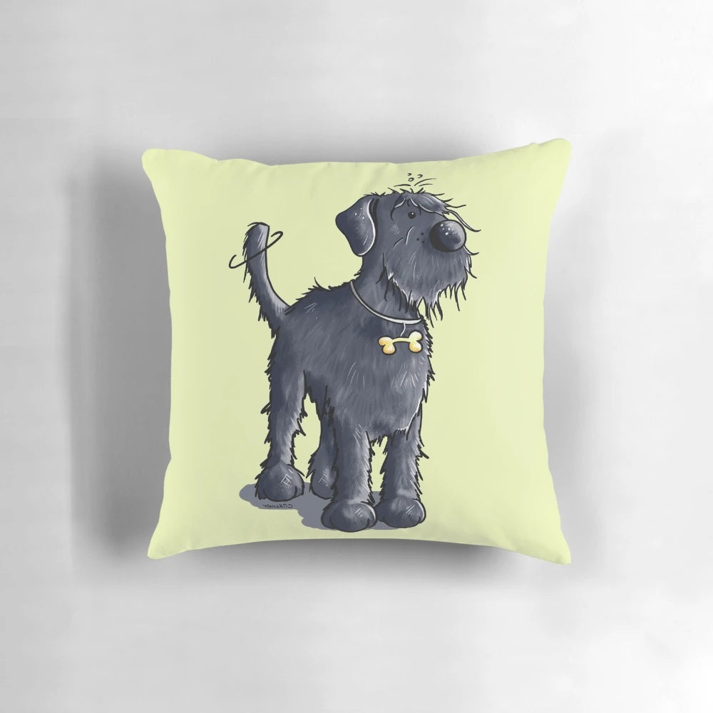 Cute and cuddly giant schnauzer plush pillow, perfect for dog owners and enthusiasts.
