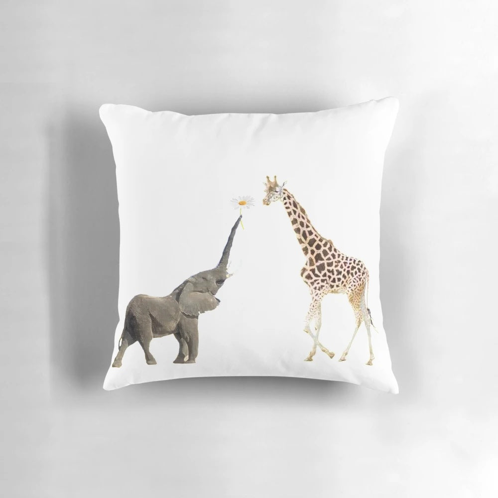 Vibrant giraffe and elephant pattern decorative pillow