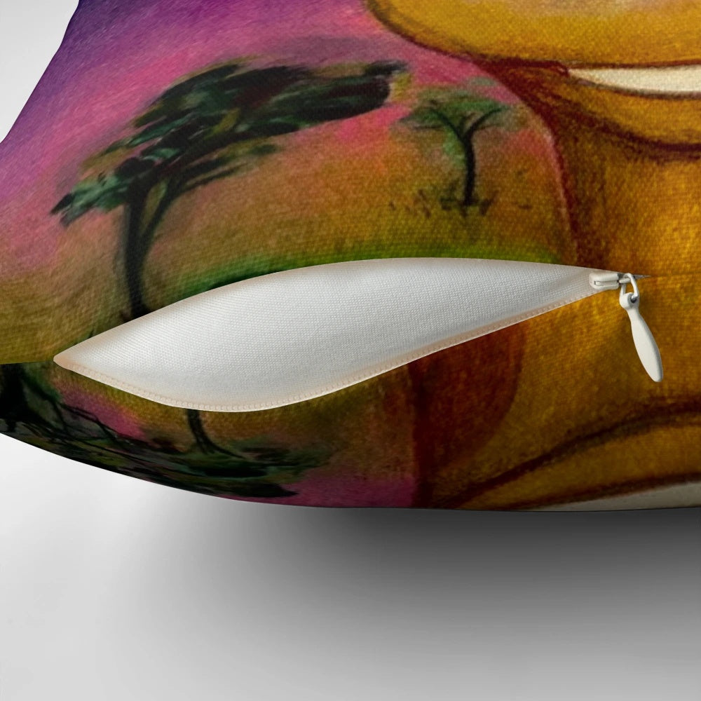 Soft, plush pillow featuring a cute cartoon giraffe in a natural, whimsical setting.
