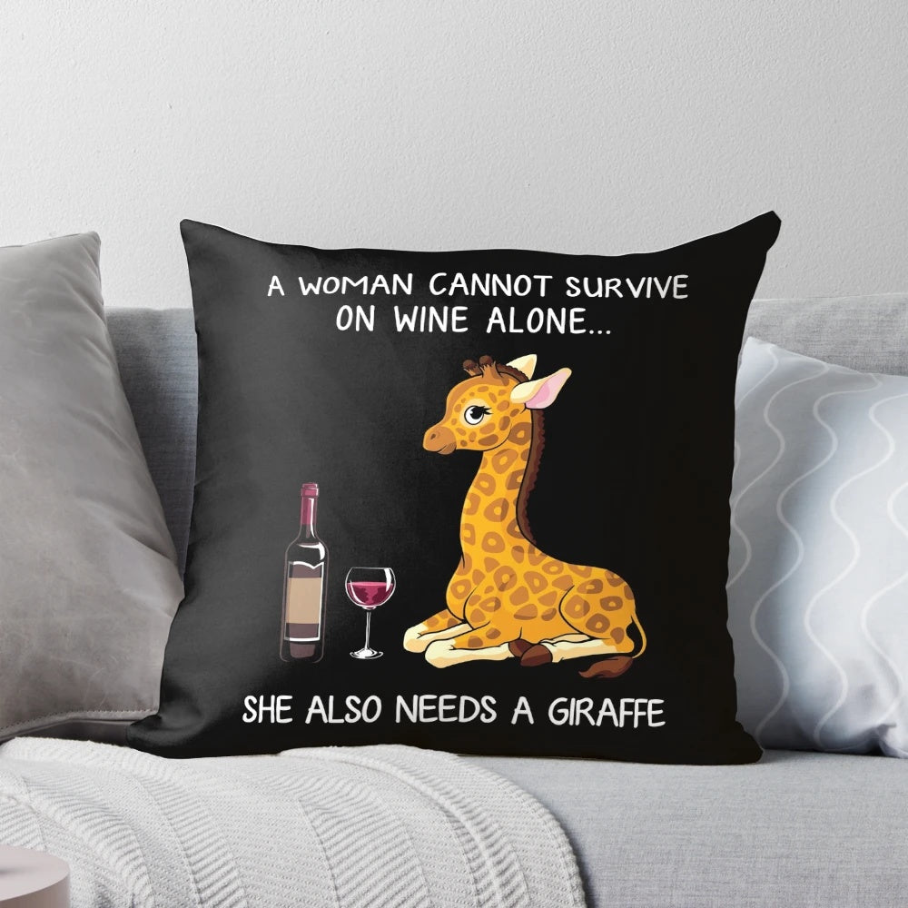 Whimsical Giraffe Pillow with Wine Glass Accent
