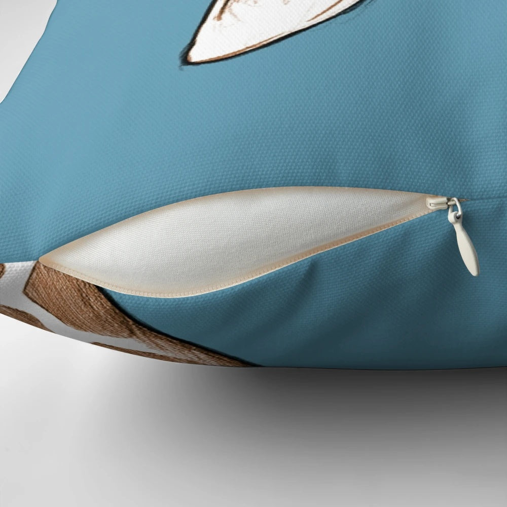 Detailed sketch of a curious giraffe peeking out on a decorative accent pillow
