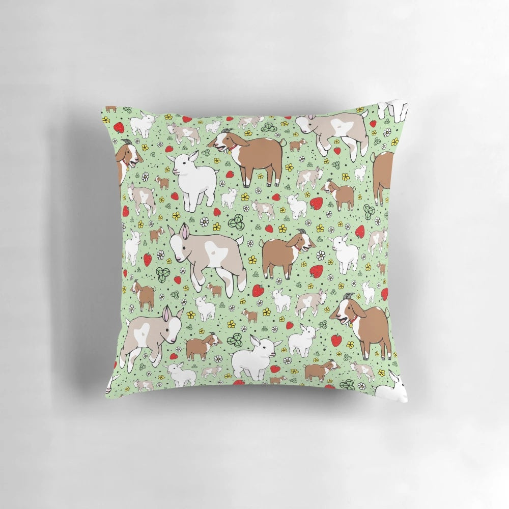 A soft, plush pillow featuring a charming goat design, perfect for adding a touch of rustic farmhouse style to your home.