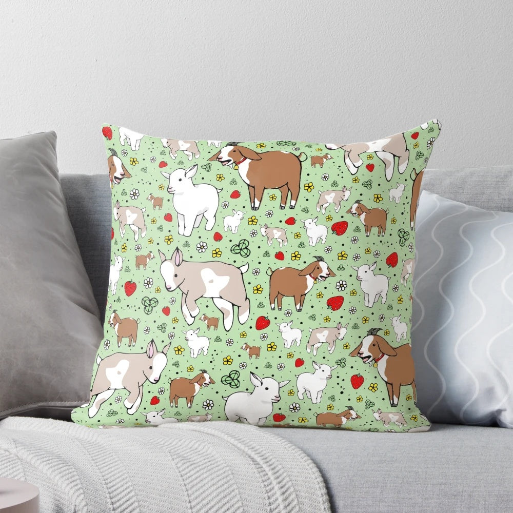 A soft, plush pillow featuring a charming goat design, perfect for adding a touch of rustic farmhouse style to your home.