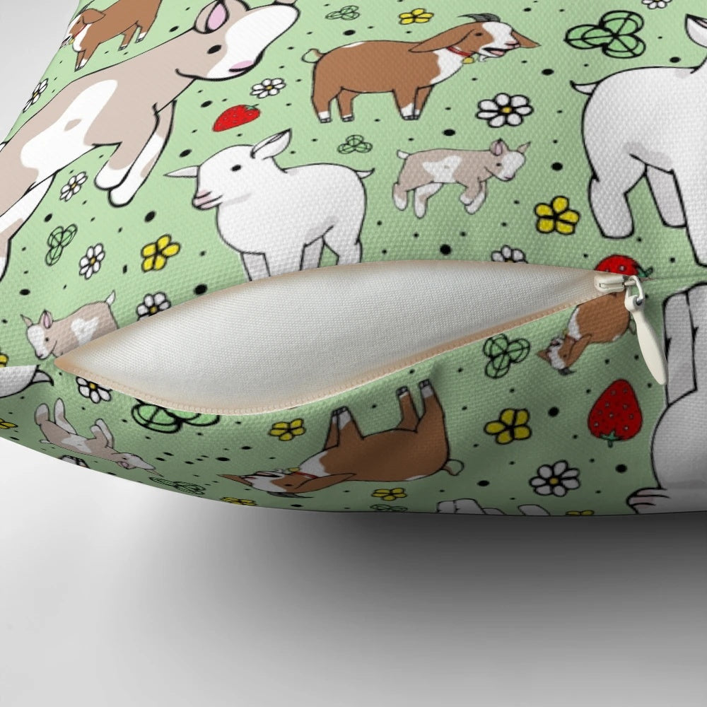 A soft, plush pillow featuring a charming goat design, perfect for adding a touch of rustic farmhouse style to your home.