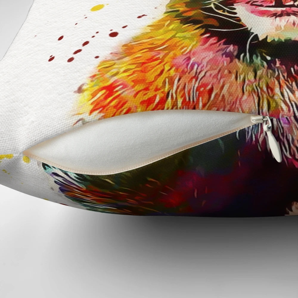 Vibrant watercolor painting of a cute baby goat on a decorative throw pillow