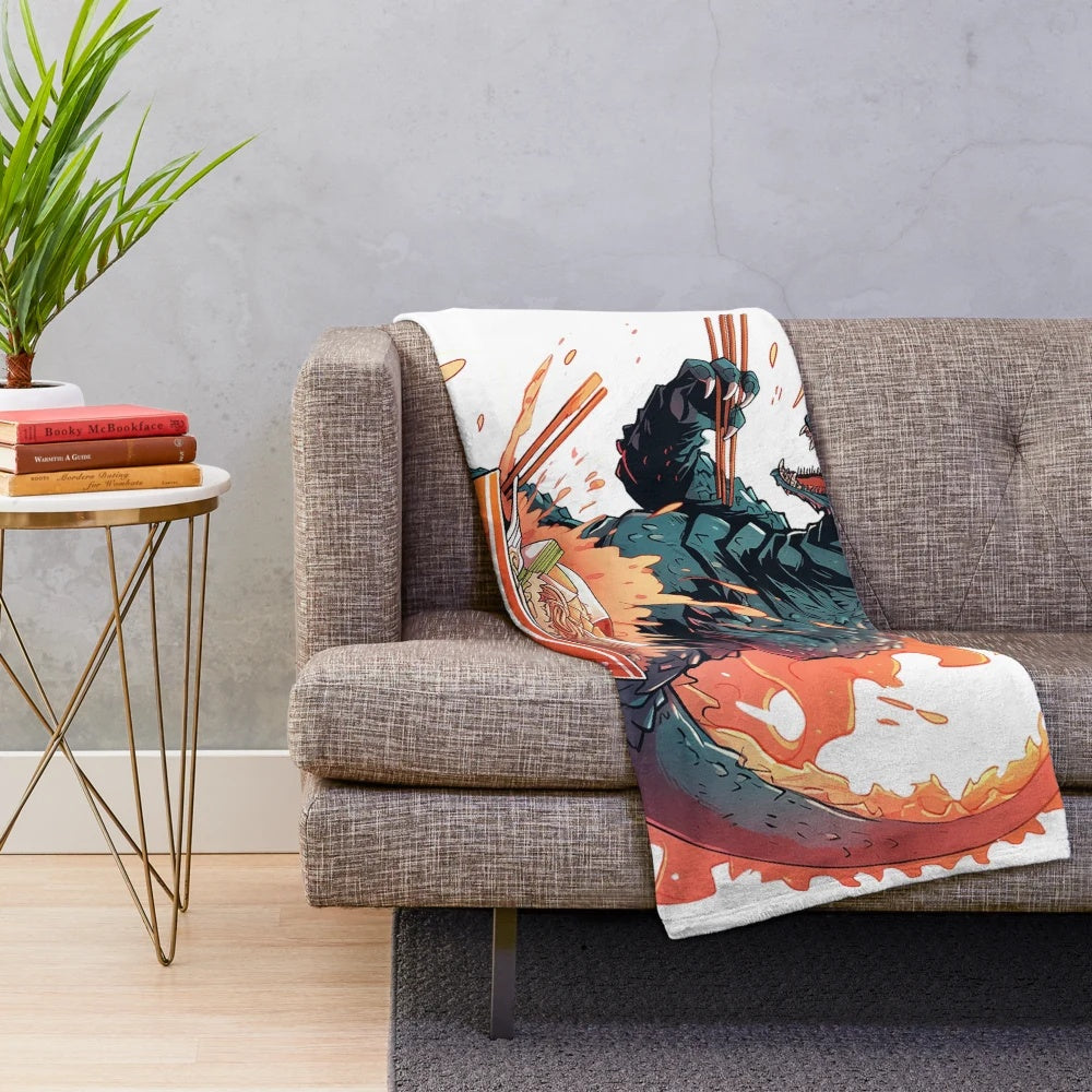 Godzilla plush blanket in a fun, kawaii style
