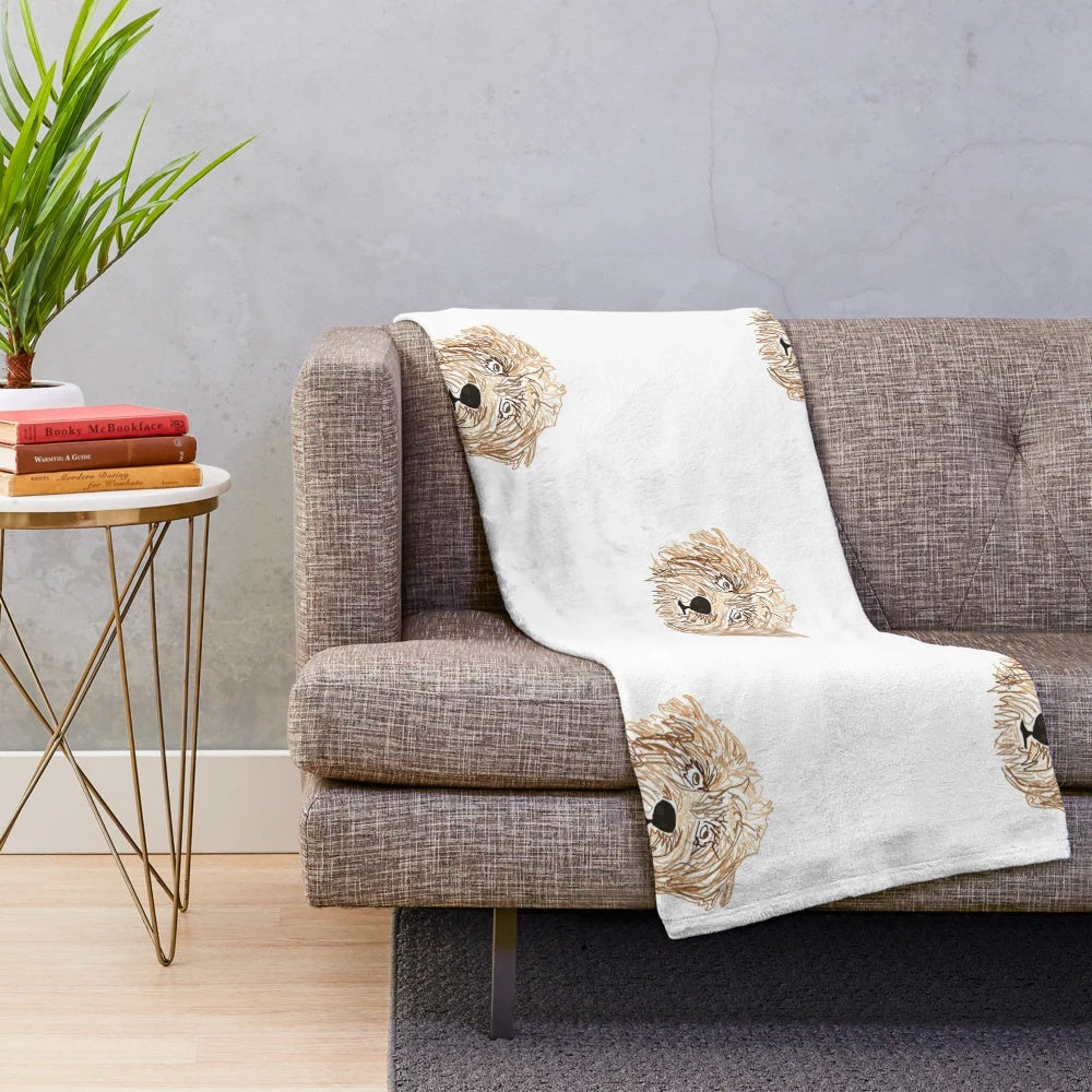 Soft and cuddly golden doodle dog portrait plush blanket